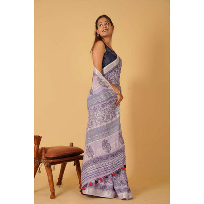 Isadora Life Womens Floral Tassels Lavender Pre-Draped Saree With Unstitched Blouse
