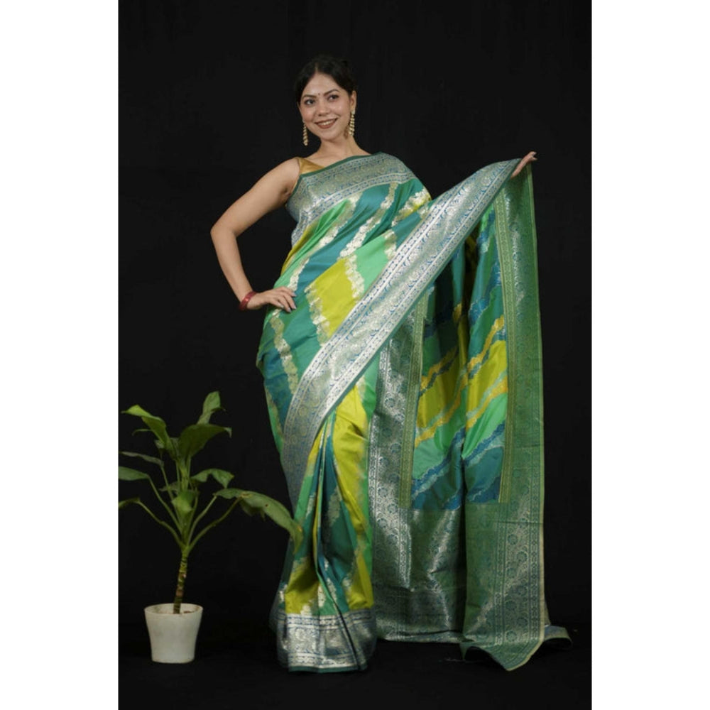 Isadora Life Womens Woven Zari Multi-Color Pre-Draped Saree With Unstitched Blouse