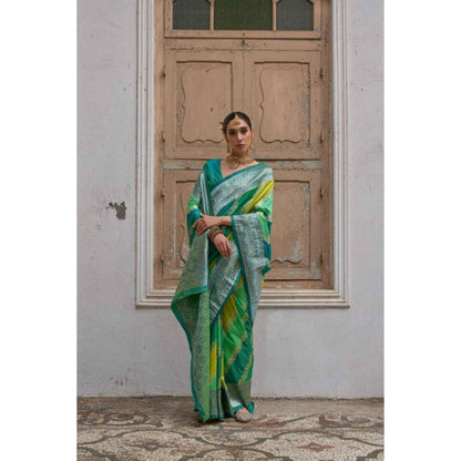 Isadora Life Womens Woven Zari Multi-Color Pre-Draped Saree With Unstitched Blouse