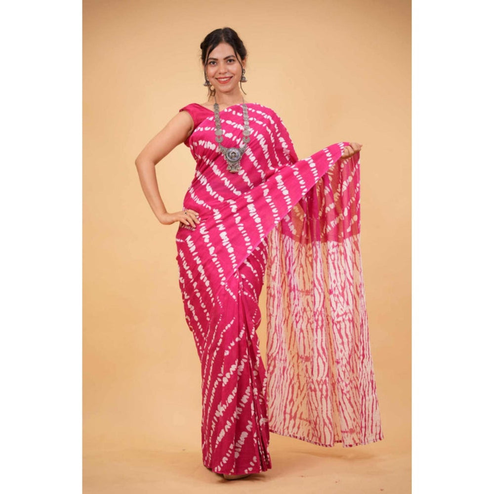 Isadora Life Womens Leheriya Pink Pre-Draped Saree With Unstitched Blouse