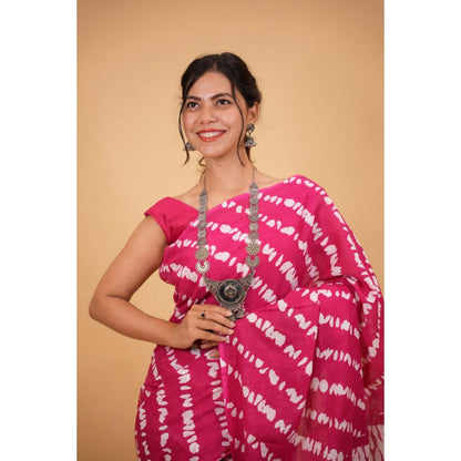Isadora Life Womens Leheriya Pink Pre-Draped Saree With Unstitched Blouse