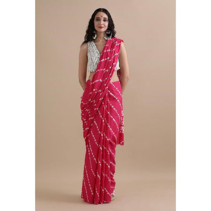 Isadora Life Womens Leheriya Pink Pre-Draped Saree With Unstitched Blouse