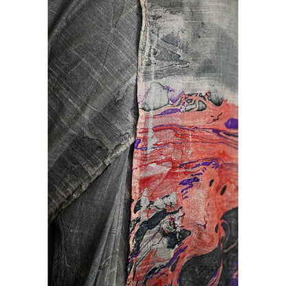 Isadora Life Womens Printed Tassels Grey Pre-Draped Saree With Unstitched Blouse