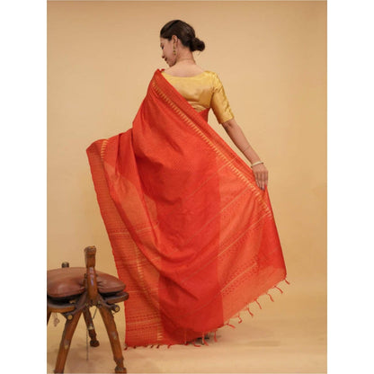Isadora Life Womens Stripes Zari Orange Pre-Draped Saree With Unstitched Blouse