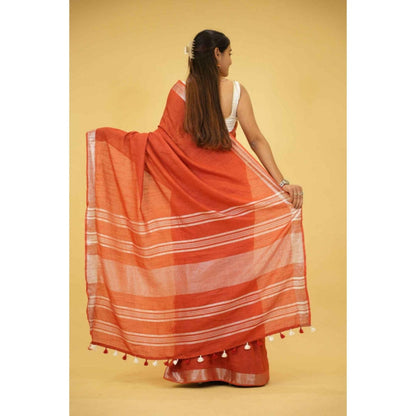 Isadora Life Womens Woven Tassels Orange Pre-Draped Saree With Unstitched Blouse