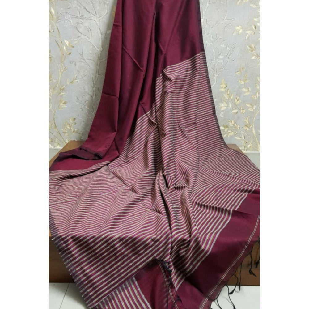 Isadora Life Womens Woven Tassels Maroon Pre-Draped Saree With Unstitched Blouse