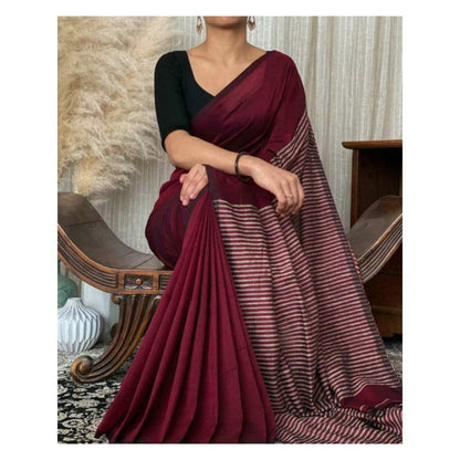 Isadora Life Womens Woven Tassels Maroon Pre-Draped Saree With Unstitched Blouse