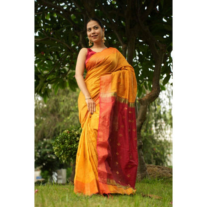 Isadora Life Womens Woven Tassels Yellow Pre-Draped Saree With Unstitched Blouse