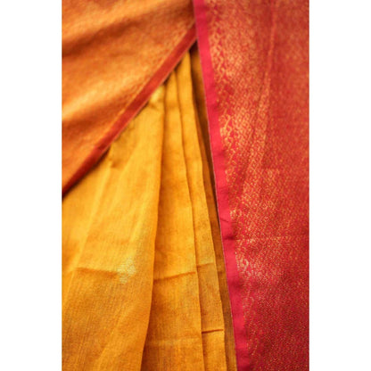 Isadora Life Womens Woven Tassels Yellow Pre-Draped Saree With Unstitched Blouse