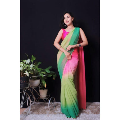 Isadora Life Womens Ombre Printed Multi-Color Pre-Draped Saree With Unstitched Blouse