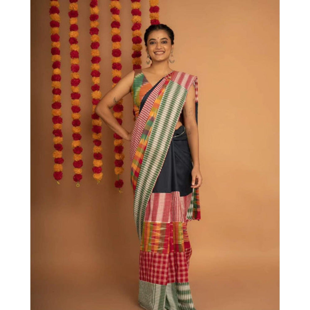 Isadora Life Womens Printed Multi-Color Pre-Draped Saree With Unstitched Blouse