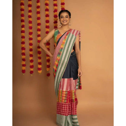 Isadora Life Womens Printed Multi-Color Pre-Draped Saree With Unstitched Blouse
