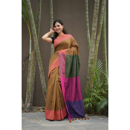 Isadora Life Womens Colorblock Tassels Multi-Color Pre-Draped Saree With Unstitched Blouse