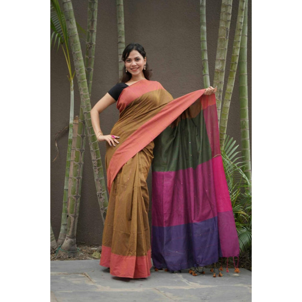 Isadora Life Womens Colorblock Tassels Multi-Color Pre-Draped Saree With Unstitched Blouse