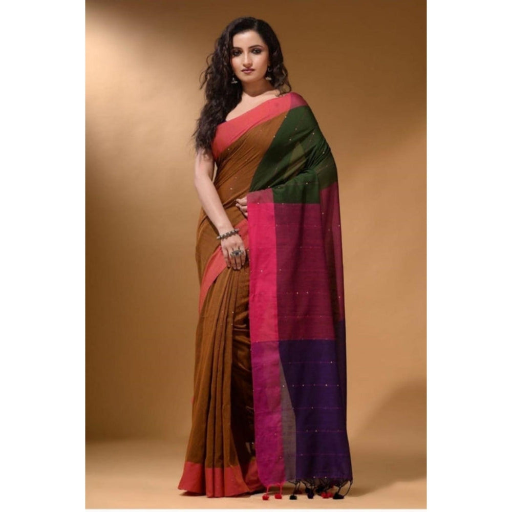 Isadora Life Womens Colorblock Tassels Multi-Color Pre-Draped Saree With Unstitched Blouse