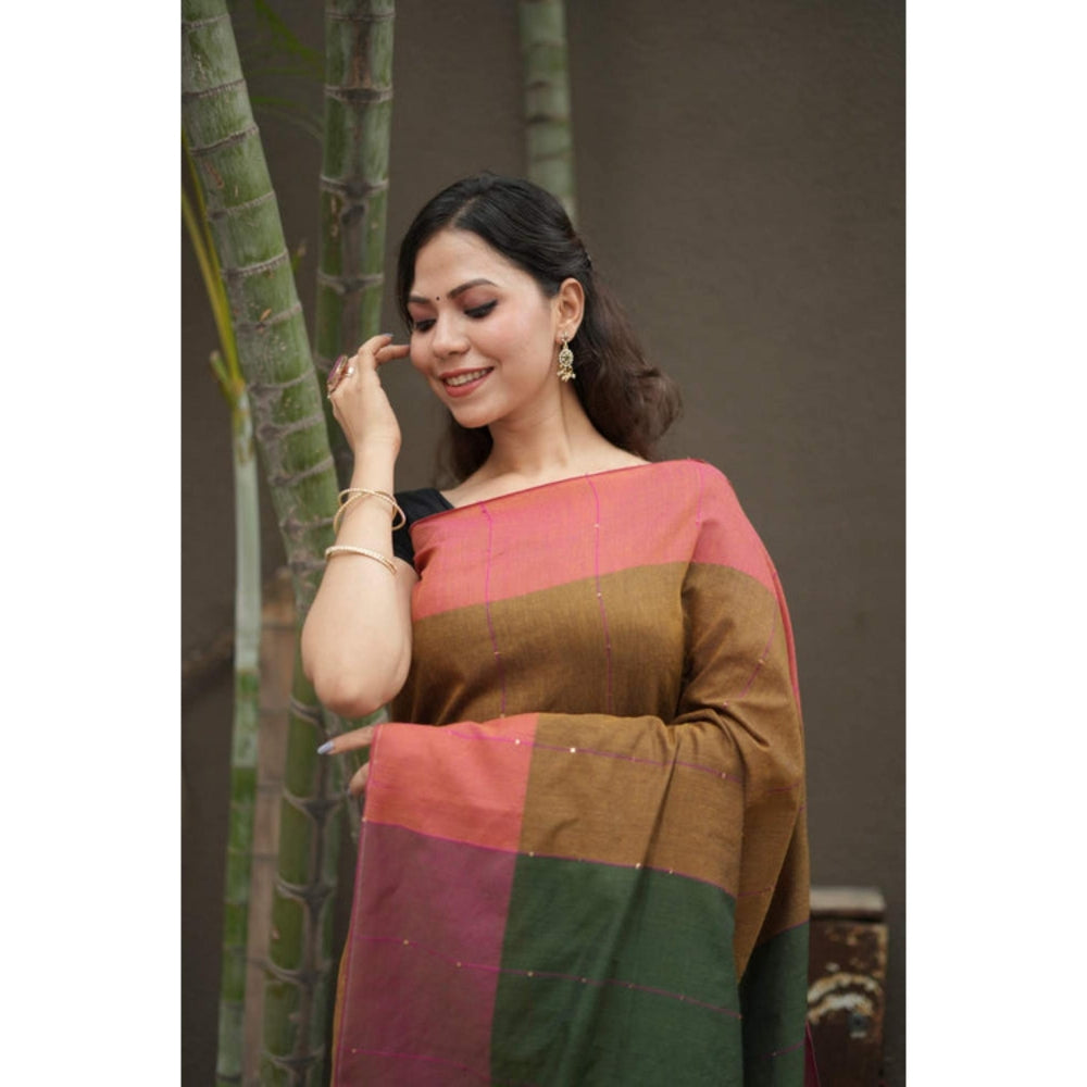 Isadora Life Womens Colorblock Tassels Multi-Color Pre-Draped Saree With Unstitched Blouse