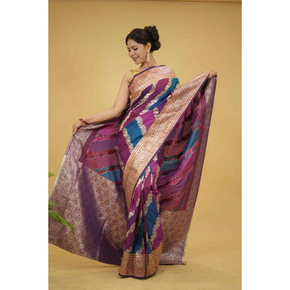 Isadora Life Womens Woven Zari Multi-Color Pre-Draped Saree With Unstitched Blouse