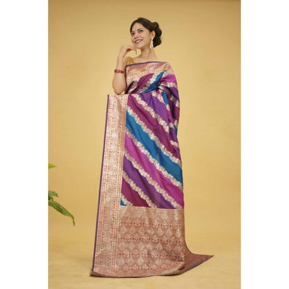 Isadora Life Womens Woven Zari Multi-Color Pre-Draped Saree With Unstitched Blouse