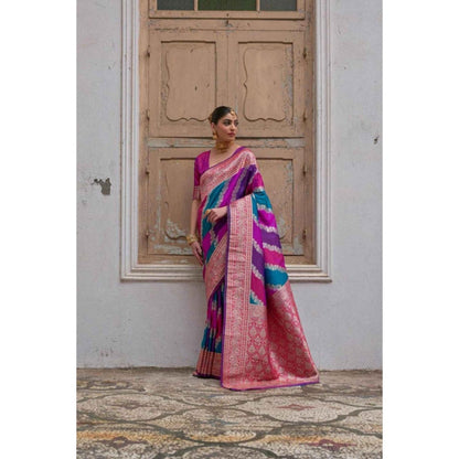 Isadora Life Womens Woven Zari Multi-Color Pre-Draped Saree With Unstitched Blouse