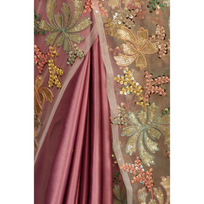 Isadora Life Womens Embroidered Sequined Pink Pre-Draped Saree With Unstitched Blouse
