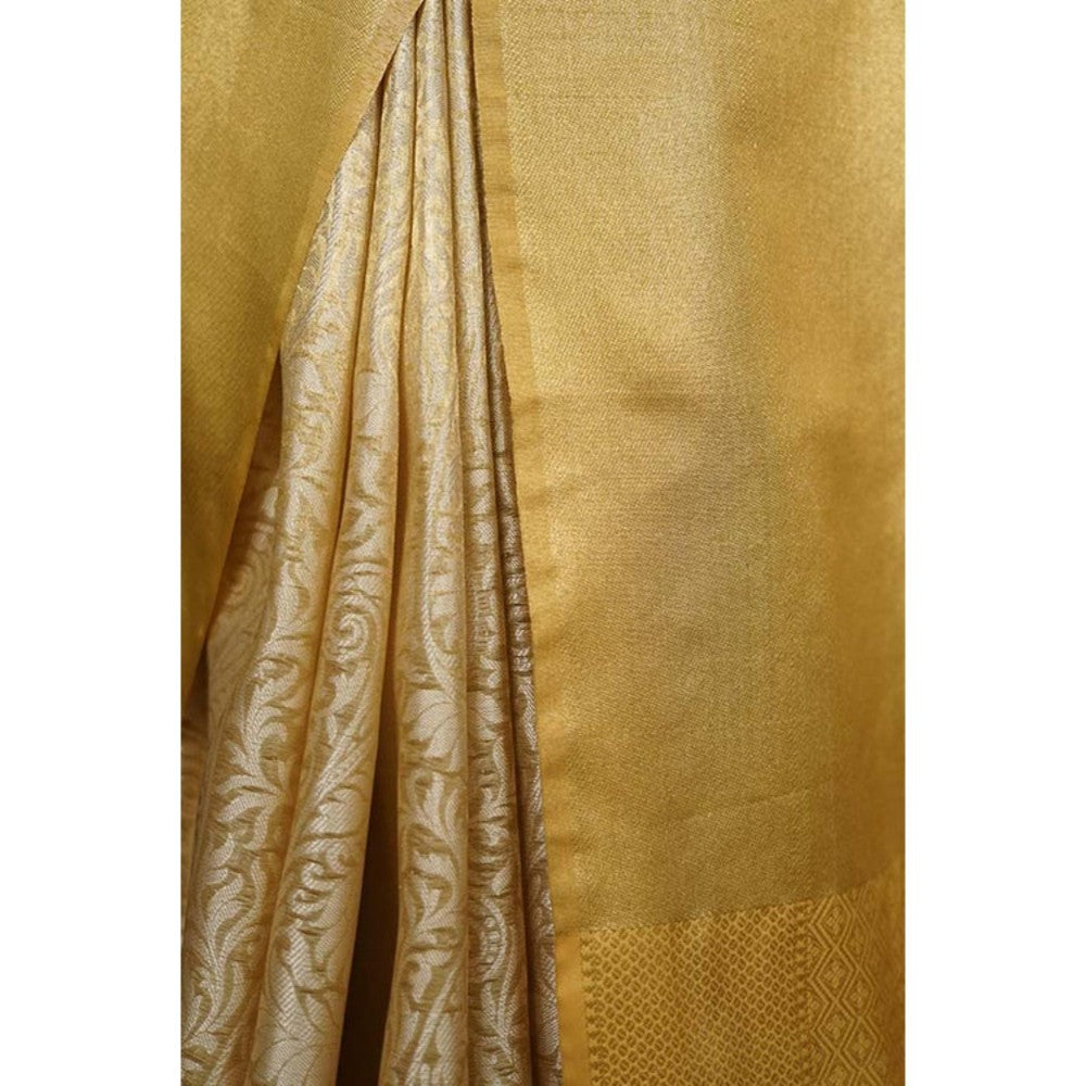 Isadora Life Womens Woven Zari Ivory Pre-Draped Saree With Unstitched Blouse