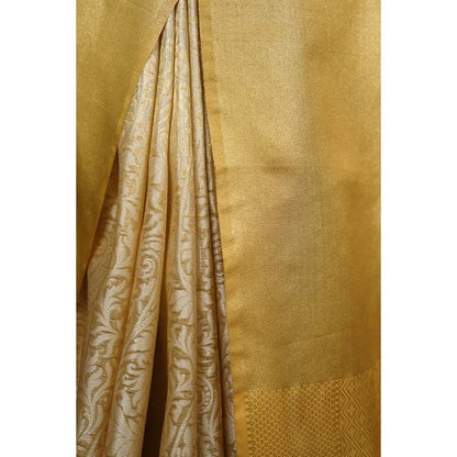 Isadora Life Womens Woven Zari Ivory Pre-Draped Saree With Unstitched Blouse