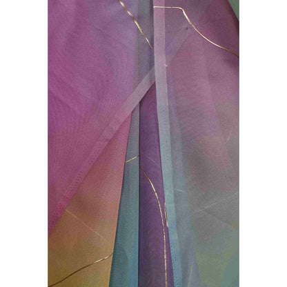 Isadora Life Womens Ombre Embroidered Multi-Color Pre-Draped Saree With Unstitched Blouse