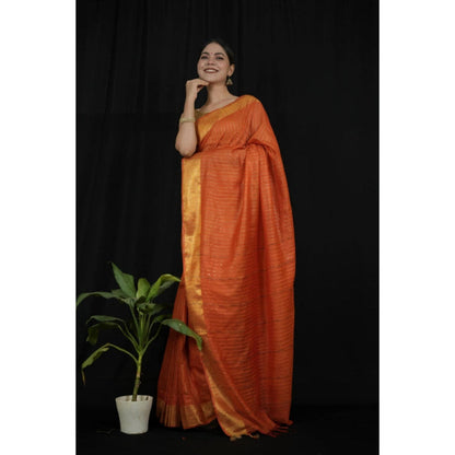 Isadora Life Womens Sequined Zari Orange Pre-Draped Saree With Unstitched Blouse