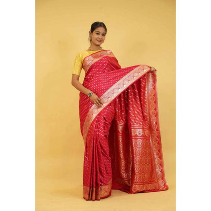 Isadora Life Womens Woven Zari Pink Pre-Draped Saree With Unstitched Blouse