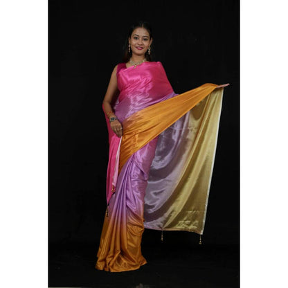 Isadora Life Womens Ombre Printed Multi-Color Pre-Draped Saree With Unstitched Blouse