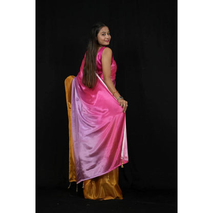 Isadora Life Womens Ombre Printed Multi-Color Pre-Draped Saree With Unstitched Blouse