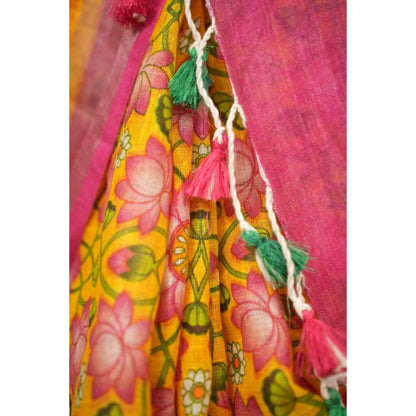 Isadora Life Womens Printed Tassels Multi-Color Pre-Draped Saree With Unstitched Blouse