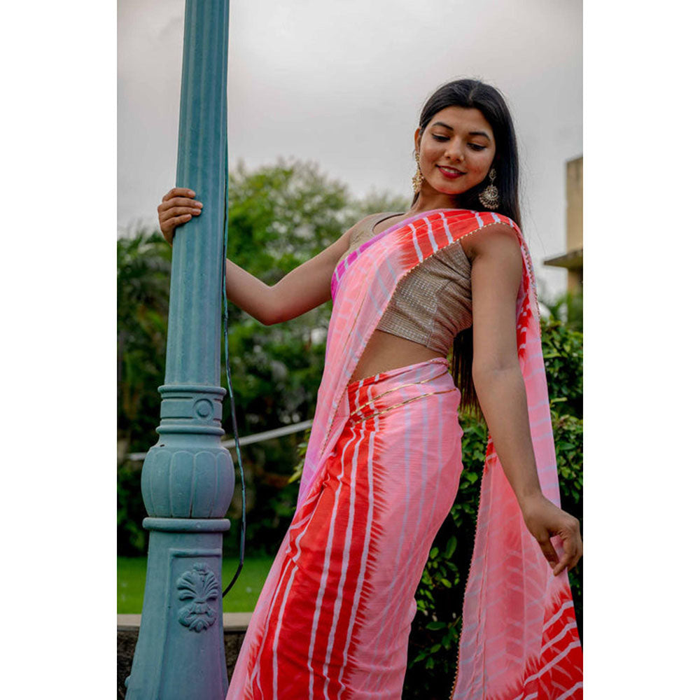 Isadora Life Womens Ombre Leheriya Pink Pre-Draped Saree With Unstitched Blouse