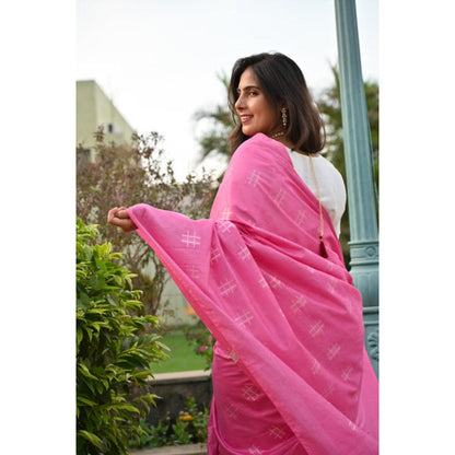 Isadora Life Womens Printed Tassels Pink Pre-Draped Saree With Unstitched Blouse
