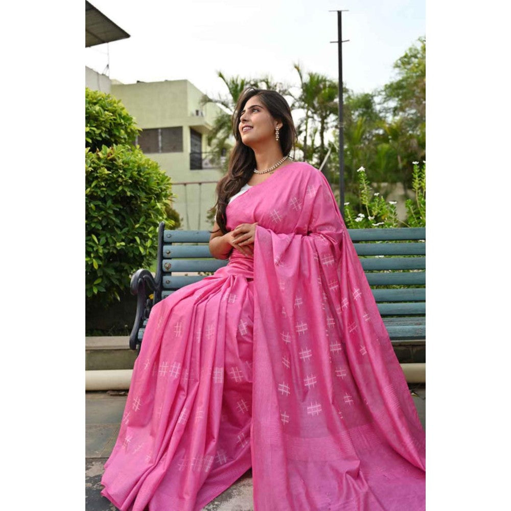 Isadora Life Womens Printed Tassels Pink Pre-Draped Saree With Unstitched Blouse