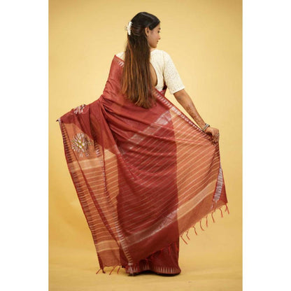Isadora Life Womens Embroidered Tassels Brown Pre-Draped Saree With Unstitched Blouse