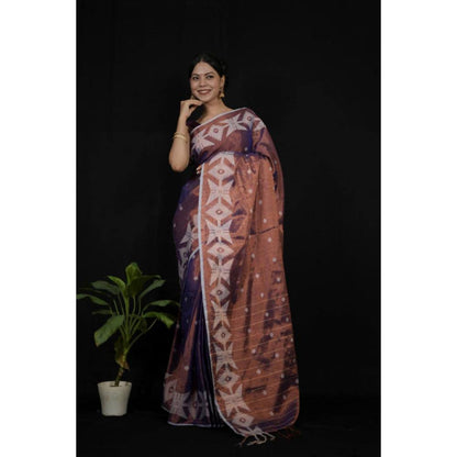 Isadora Life Womens Woven Tassels Purple Pre-Draped Saree With Unstitched Blouse