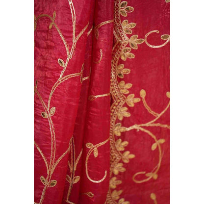 Isadora Life Womens Embroidered Sequined Pink Pre-Draped Saree With Unstitched Blouse