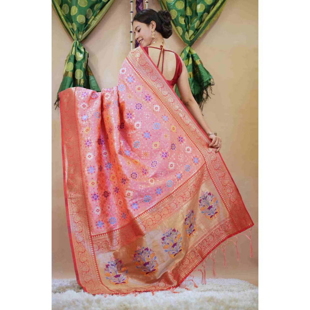 Isadora Life Womens Woven Tassels Multi-Color Pre-Draped Saree With Unstitched Blouse