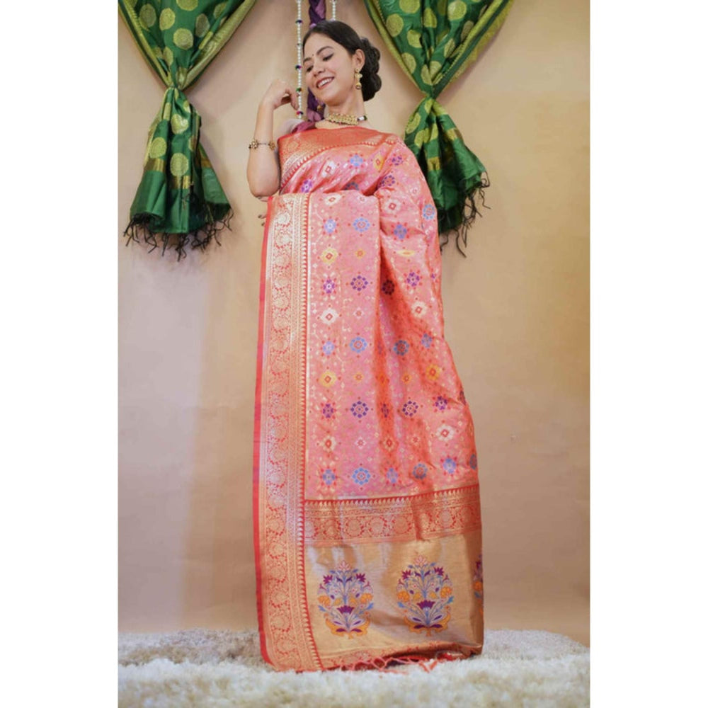 Isadora Life Womens Woven Tassels Multi-Color Pre-Draped Saree With Unstitched Blouse