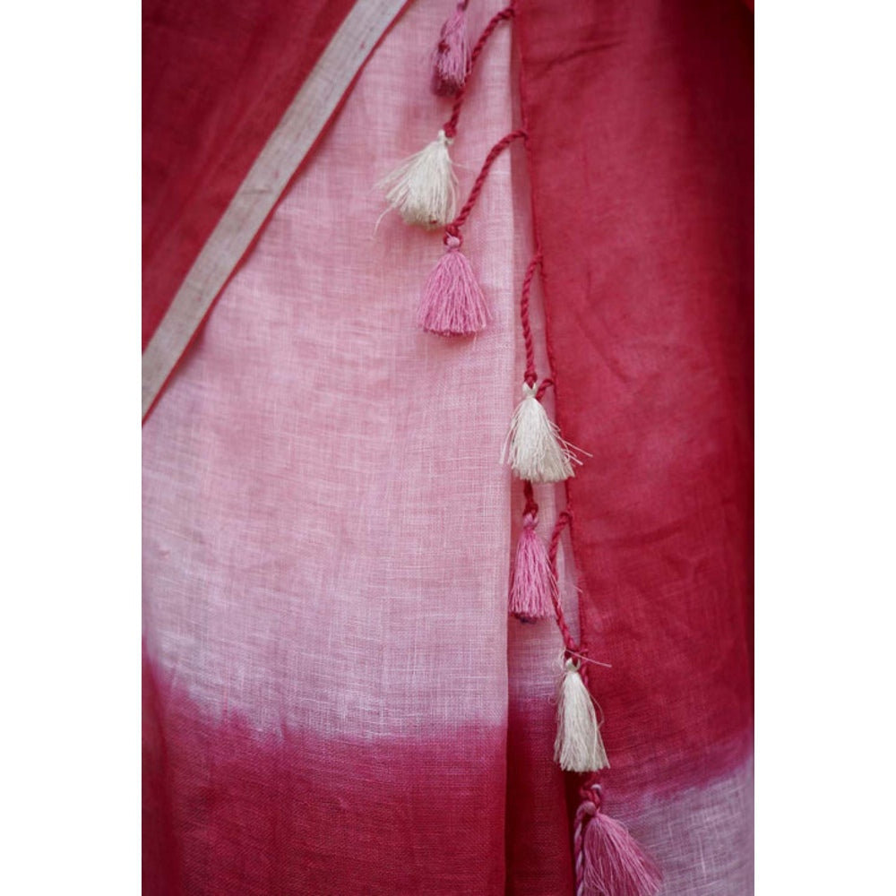 Isadora Life Womens Ombre Tassels Pink Pre-Draped Saree With Unstitched Blouse