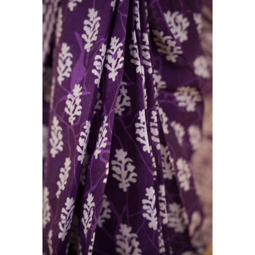 Isadora Life Womens Printed Purple Pre-Draped Saree With Unstitched Blouse