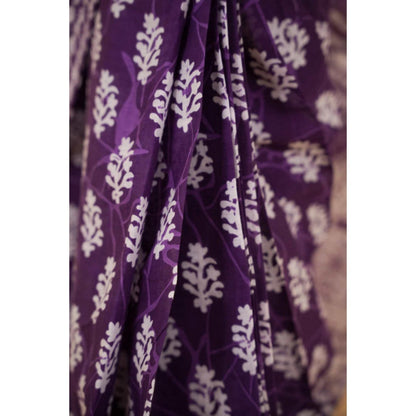 Isadora Life Womens Printed Purple Pre-Draped Saree With Unstitched Blouse