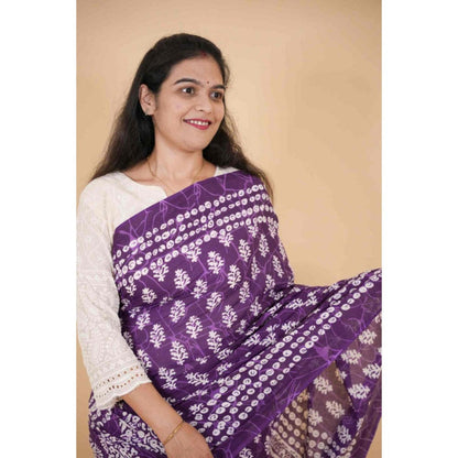Isadora Life Womens Printed Purple Pre-Draped Saree With Unstitched Blouse