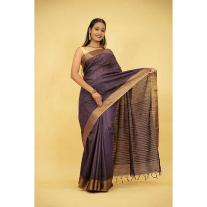 Isadora Life Womens Stripes Sequined Purple Pre-Draped Saree With Unstitched Blouse