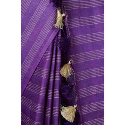Isadora Life Womens Stripes Tassels Purple Pre-Draped Saree With Unstitched Blouse