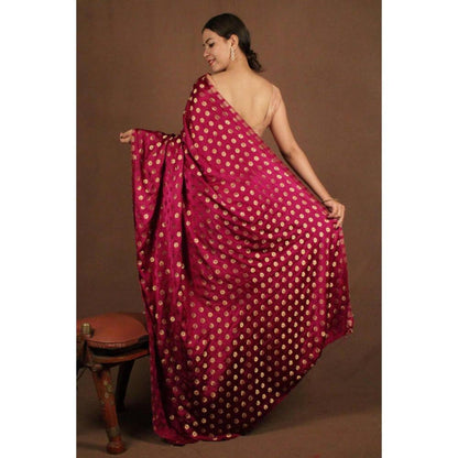 Isadora Life Womens Woven Maroon Pre-Draped Saree With Unstitched Blouse