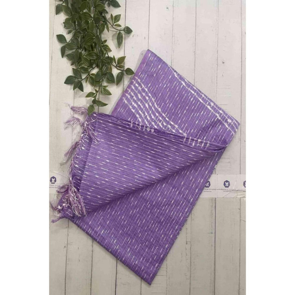 Isadora Life Womens Printed Stripes Purple Pre-Draped Saree With Unstitched Blouse