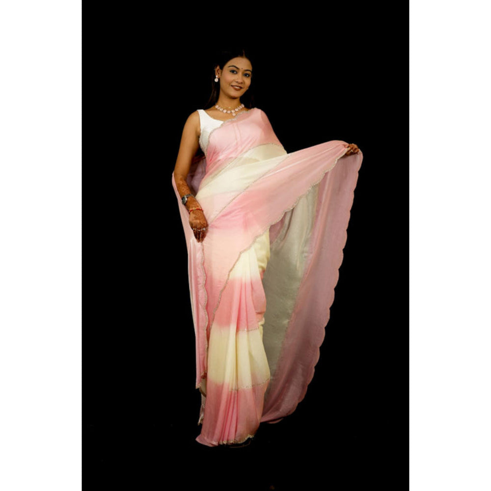 Isadora Life Womens Stripes Sequined Multi-Color Pre-Draped Saree With Unstitched Blouse