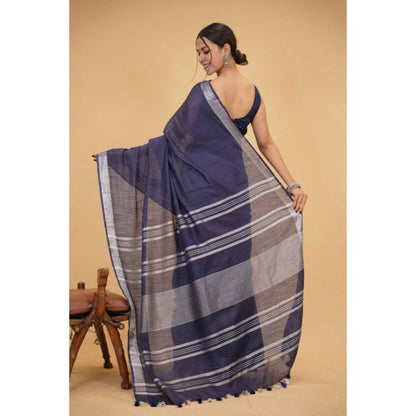 Isadora Life Womens Woven Tassels Grey Pre-Draped Saree With Unstitched Blouse